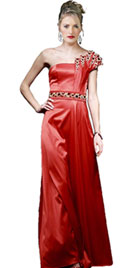 Red Beaded One Shoulder Christmas Gown