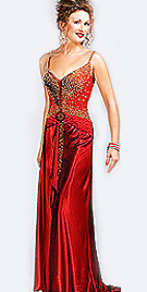 Golden Embedded Red Party Dress 