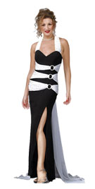 jeweled contrast black and white evening dress