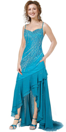 Evening Gown In Blue Chiffon And Net