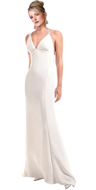Ivory Sand Crepe Stunning Gown With Spaghetti Straps