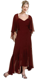 Daytime dress in Silk chiffon has prominent neckline and flutter sleeves