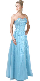 Blue beaded strapless prom dress