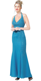 Satin Beaded blue Prom Dress