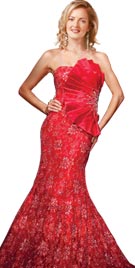 Strapless Embroidered Long Red Carpet Dress