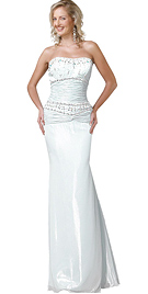 Stone Embroidered Satin Evening Dress 